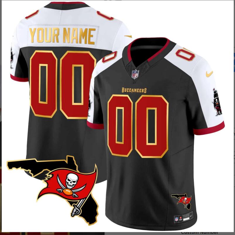 Men 2024 Nike NFL Tampa Bay Buccaneers Florida Patch Gold Trim Vapor Custom Jersey